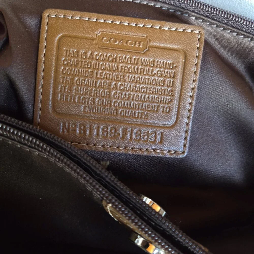 Coach Leather Purse | Cream & Brown Snake-Embossed Trim | Silver Hardware - Picture 3 of 13